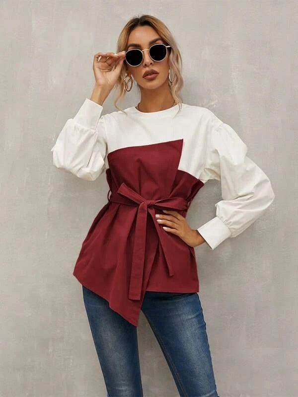 XLL New Crew Neck Blouse Long Sleeve Woman Tops Fashionable Pullover Women's Blouses & Shirts
