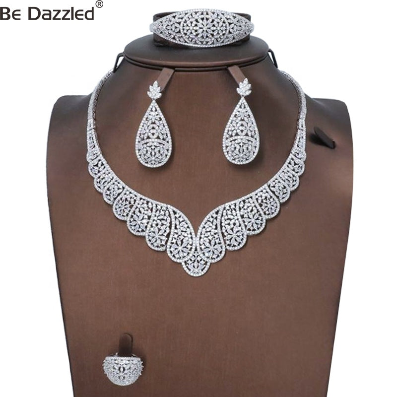Bedazzled Jewelry Supplies China Wholesale Copper Women Luxury Jewellery Rhodium Plated Bridal Wedding Jewelry Set