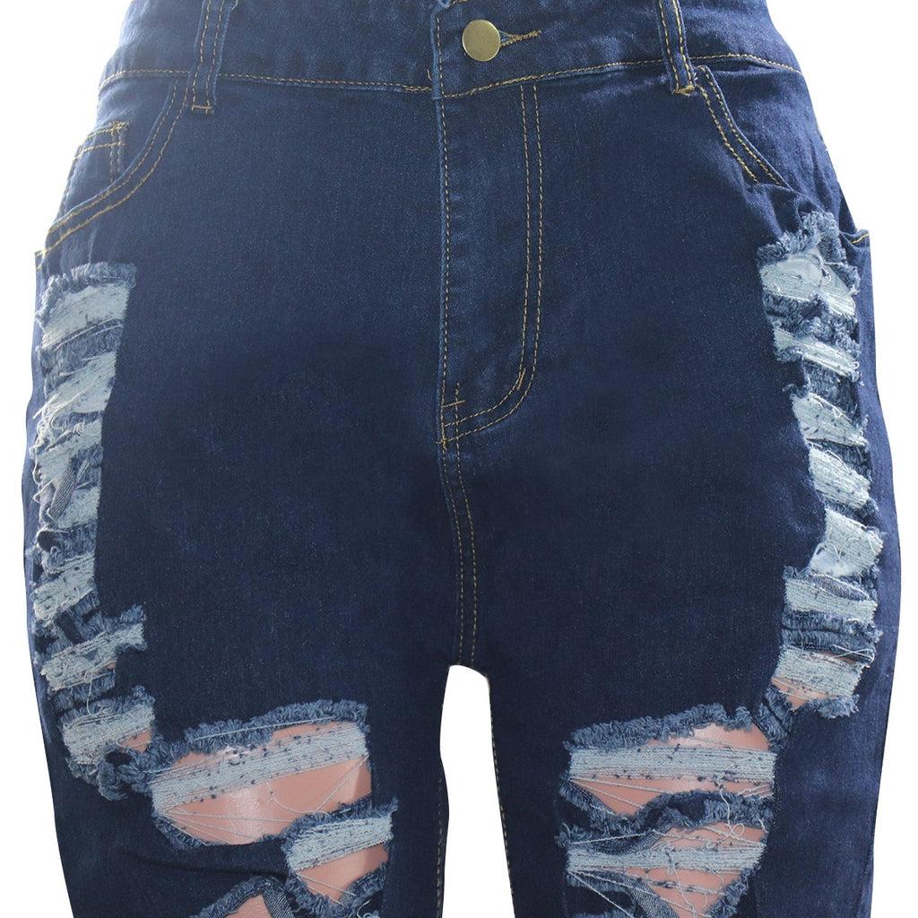 YD8820 Women High Waisted Skinny Ripped Denim Jean Shorts Plus Size Jeans With Stretch
