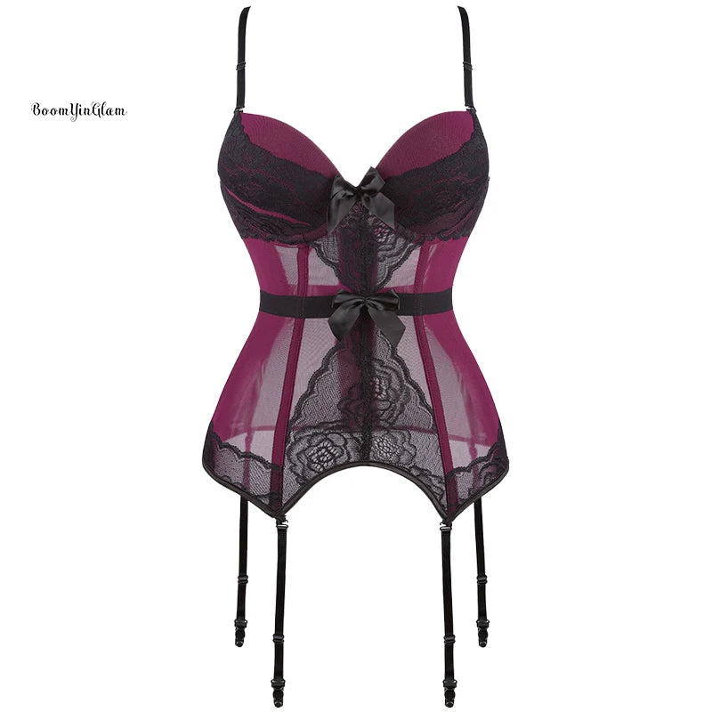 Sexy Lingeries Underwear Lace Transparent Adjustable Shoulder Strap Plastic Boned Women Lingerie