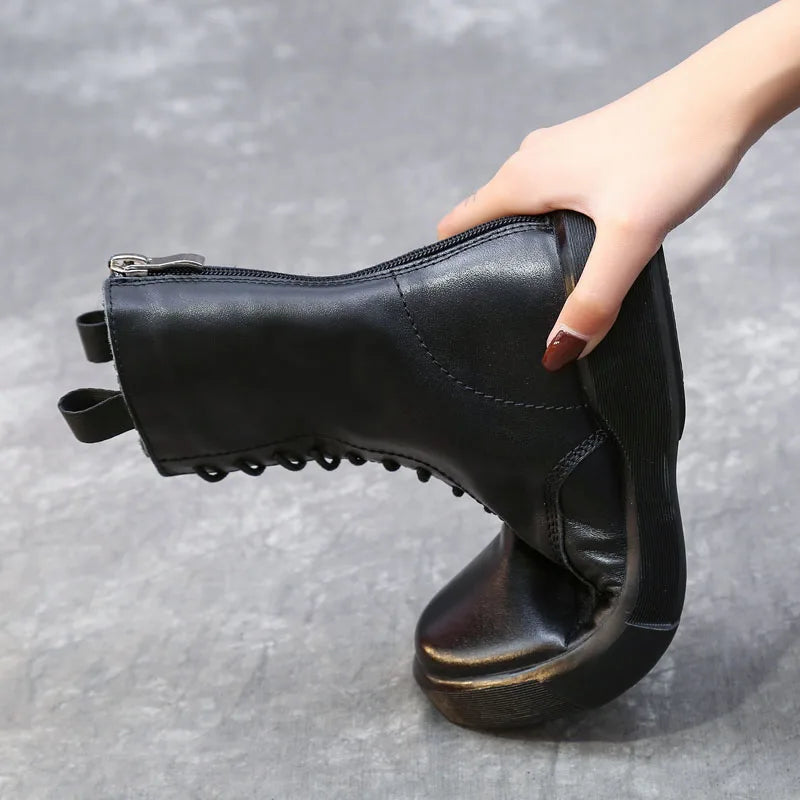 DRKANOL 2025 Fashion Women Boots Autumn Winter Shoes Soft Bottom 100% Genuine Leather Flat Mid Calf Boots Women Casual Warm Boot