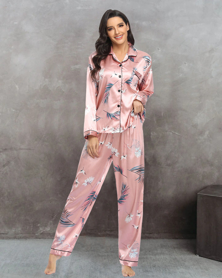 Womens New Arrival Homewear Pajamas Suit Pijamas Sexy Long Sleeve Silk Satin Pajama