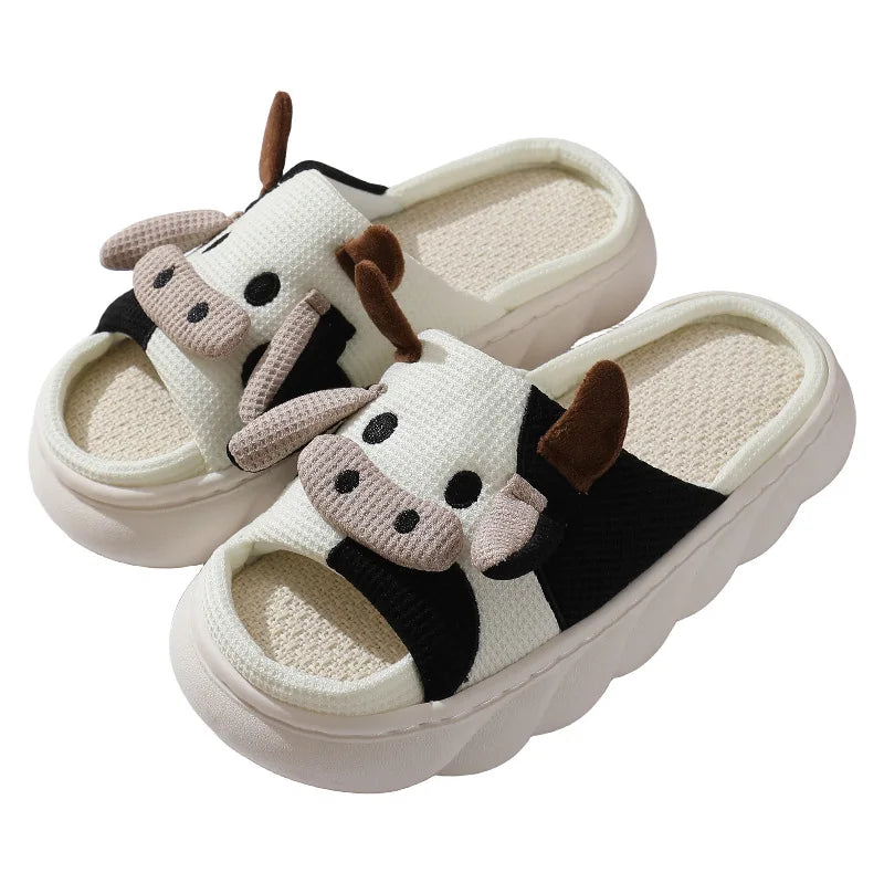 Hot-Selling Cute Animal Slipper Home Cow Print PVC Bottom Summer Women Sandals Indoor Slippers
