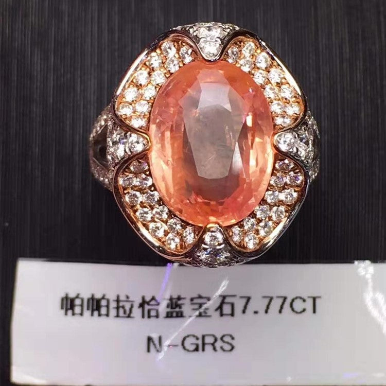 Royal Precious Luxury Wedding Jewellery Sri Lanka Natural Unheated Padparadscha Sapphire 18k Gold  Jewelry Set
