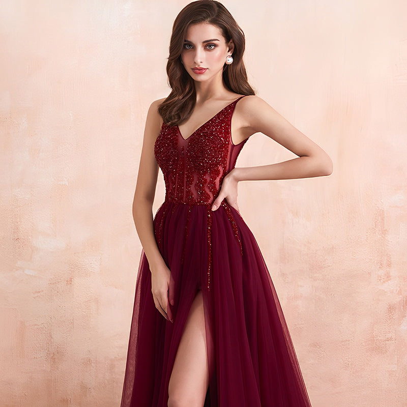 Sleeveless Red Bridesmaid Dress Lace Romantic Bridesmaids Sexy Fashion Wedding Dresses for Bridesmaid - My Store