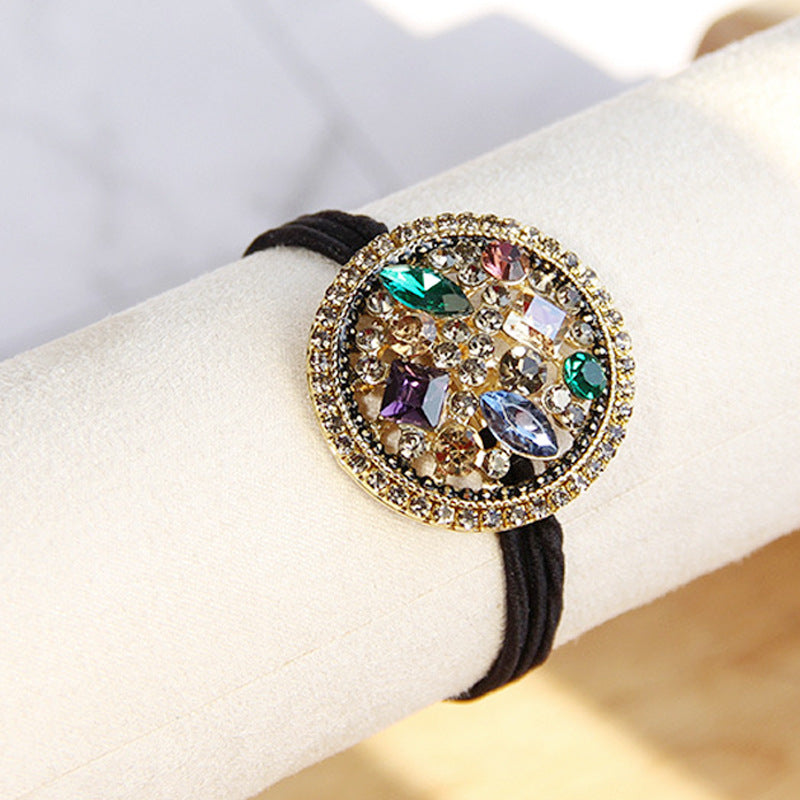 SFHC0013 2021 New Diamond Glass Hair Bundles Rubber Hair Band Metal Hollowout Diamond Hair Accessories