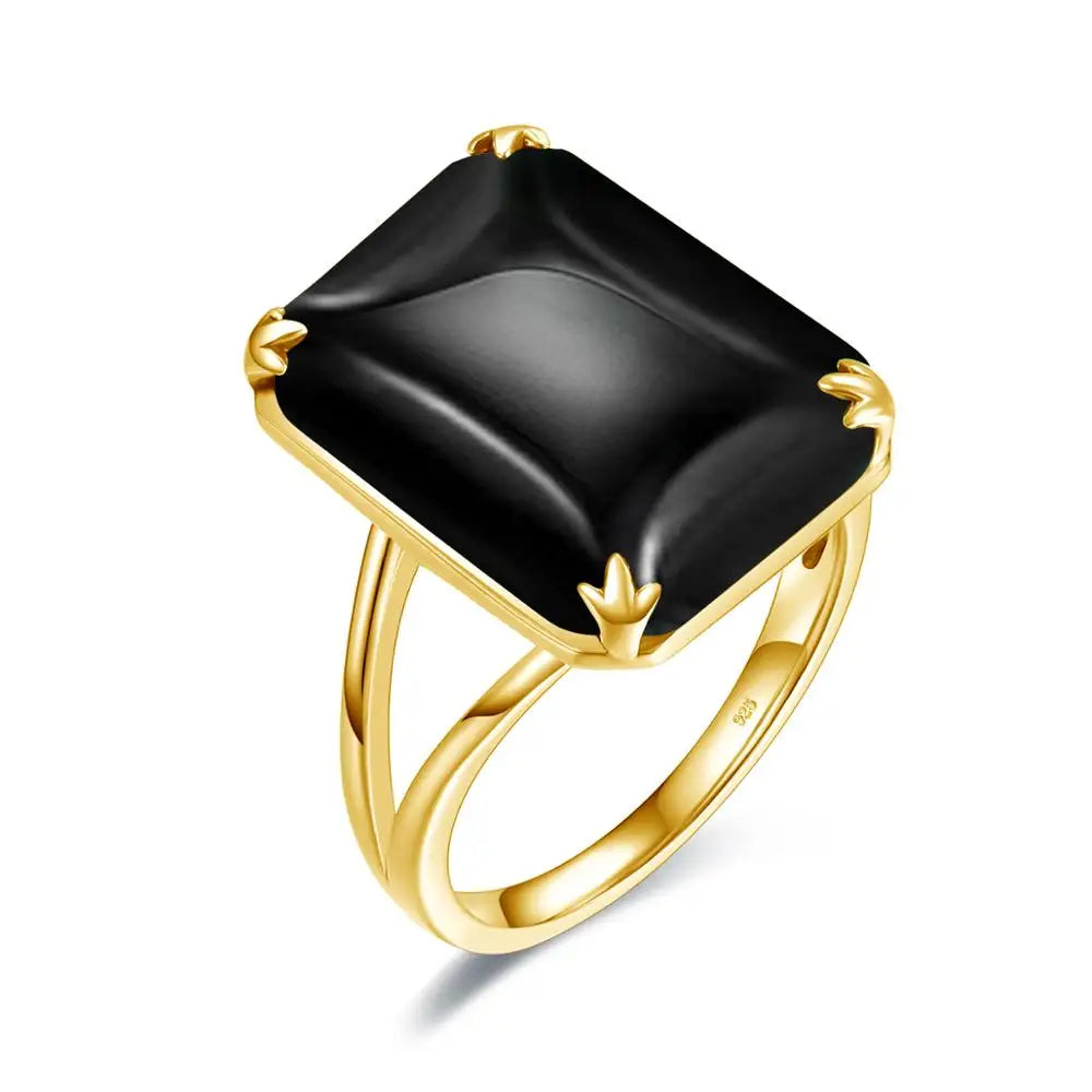 Szjinao Gold Jewelry Set for Women Real 925 Sterling Silver Black Onyx Pendant Earrings Ring Set Vitage Fine Jewelry Handmade