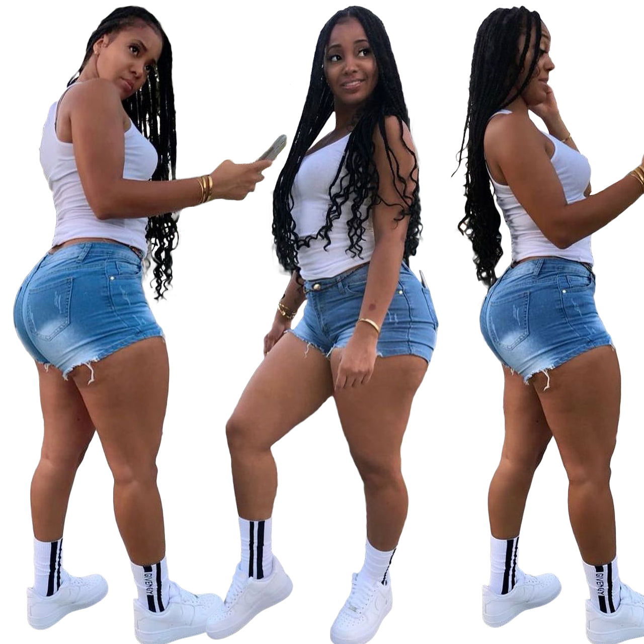 YD-X1090 Women Shorts  Washed Plain Jean Shorts Summer Women's Jeans