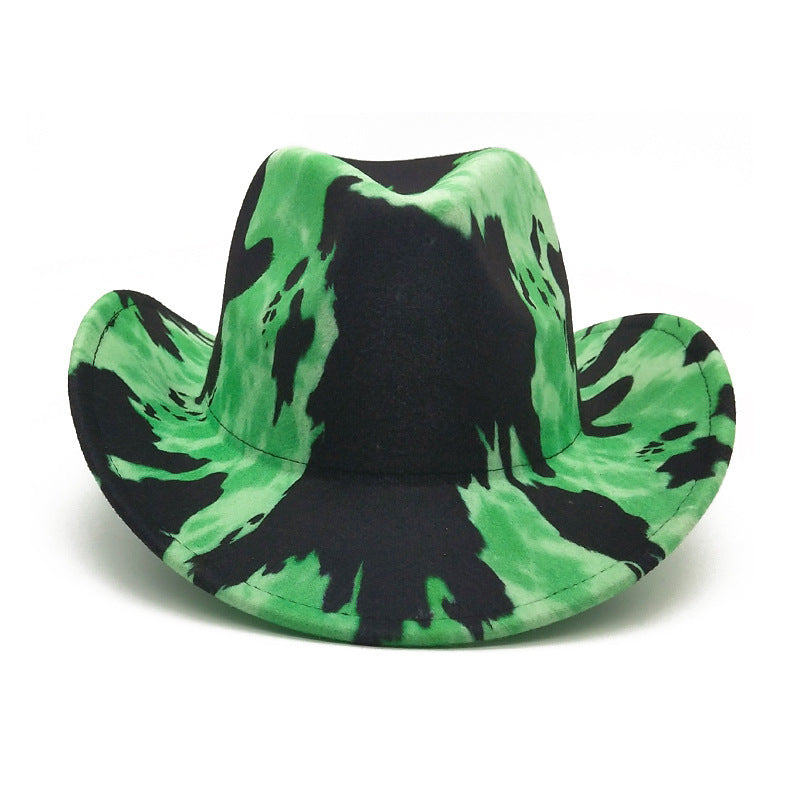Thickened Fabric Men Fedora Hats Double-Sided Western Cowboy Felt Hat Cow Pattern Cowboy Hats With Rolled Brim
