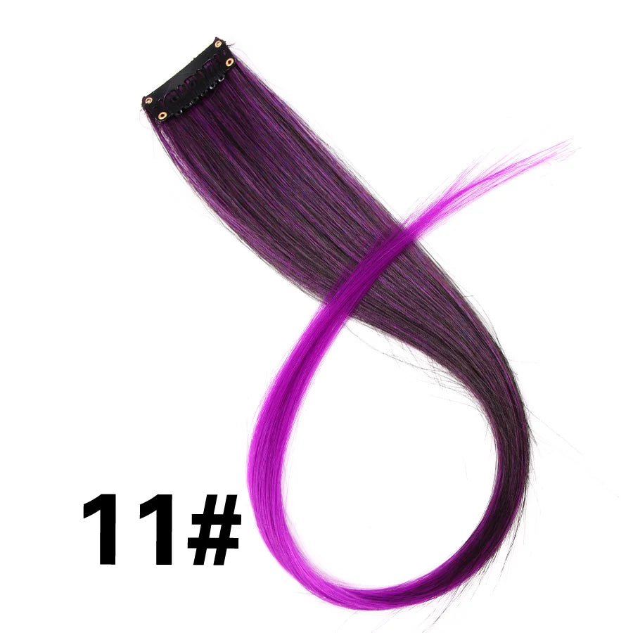 Party Hair Extensions Body Wave Ombre Hairpiece Synthetic Fiber Straight Strands Hair on Hairpins Rainbow Blend in Your Hair
