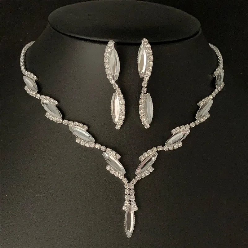 Sexy Wave Bridal Choker Jewelry Set Silver Plated Rhinestone Crystal Necklace Earrings Women Wedding Jewerlry Set