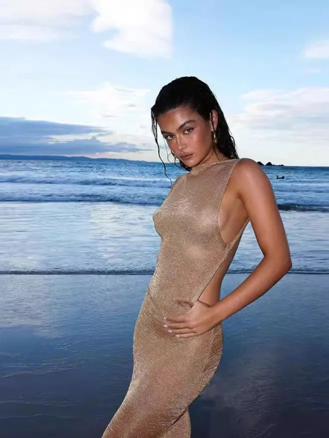 Summer Dresses Women Tight Sexy Backless Solid Split Sling Dress Women Fashion Dresses