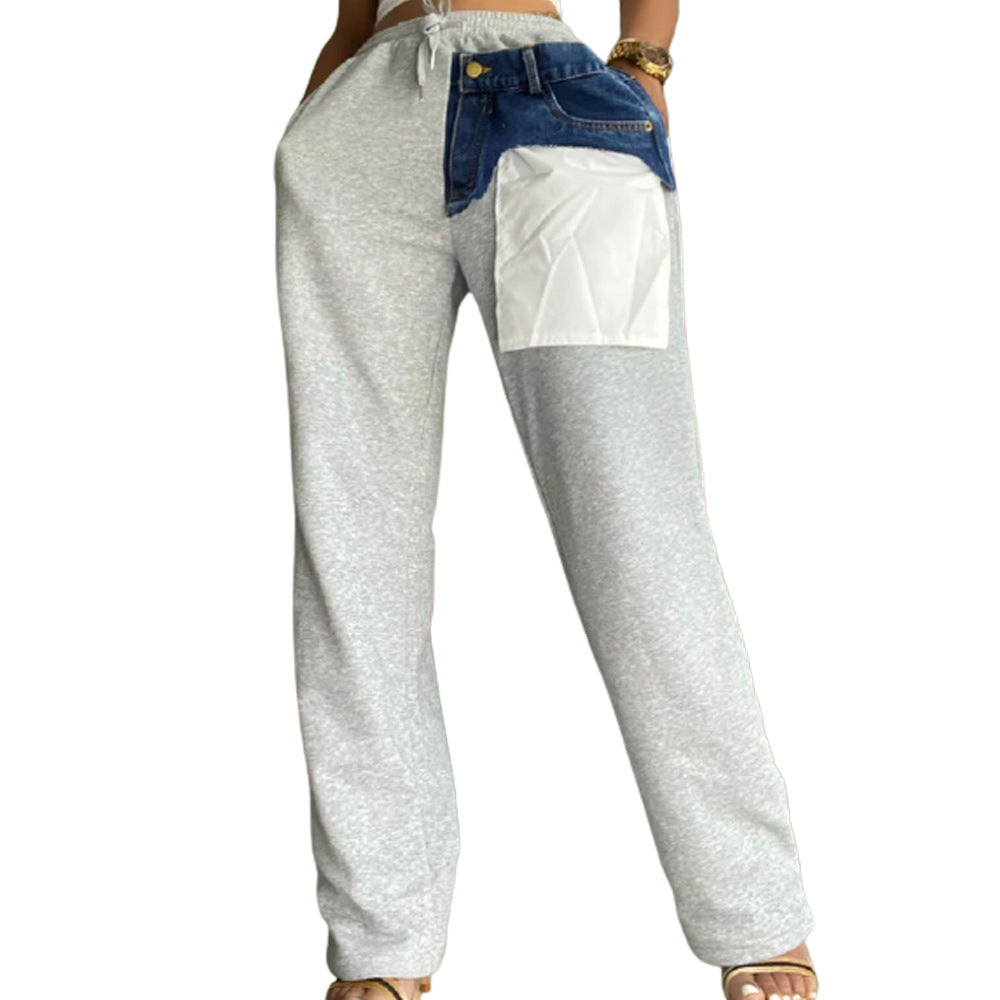 Fall Sweat Pants Patch Work Pocket Trousers Women Clothing Joggers Pants for Women