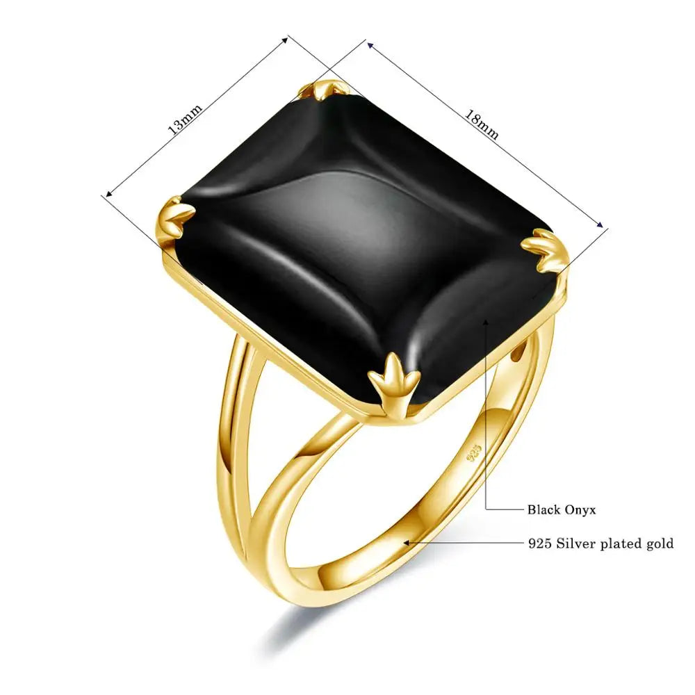 Szjinao Gold Jewelry Set for Women Real 925 Sterling Silver Black Onyx Pendant Earrings Ring Set Vitage Fine Jewelry Handmade
