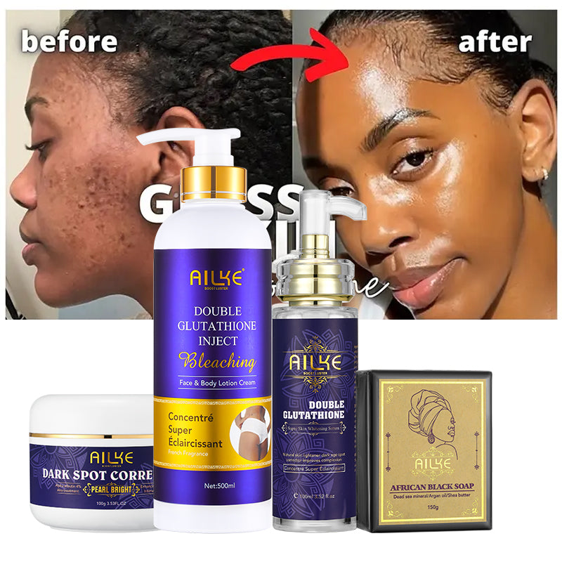 AILKE Body Care Collagen Serum Whitening Dark Spot Face Cream African Black Soap Bleaching Body Lotion Skin Care Set