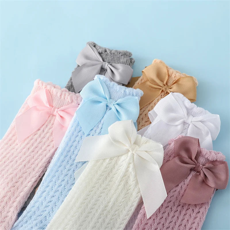 Lawadka Baby Girl Socks Toddler Baby Bow Cotton Summer Mesh Baby Knee Socks Newborn Infant Non-Slip Long Baby Boys Socks 0-2t