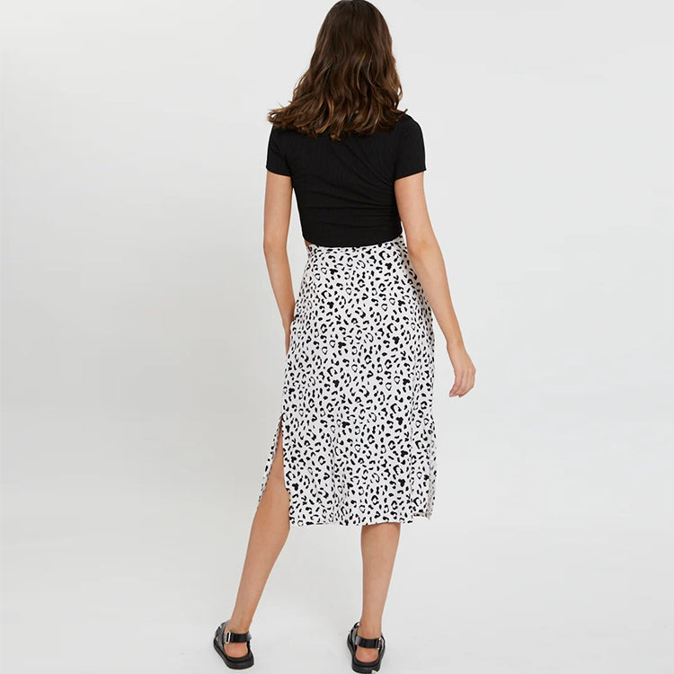 Spring/Summer Leopard Chiffon Skirts Printed Womens Skirts Midi Sexy Zipper High Waist Maxi Skirt