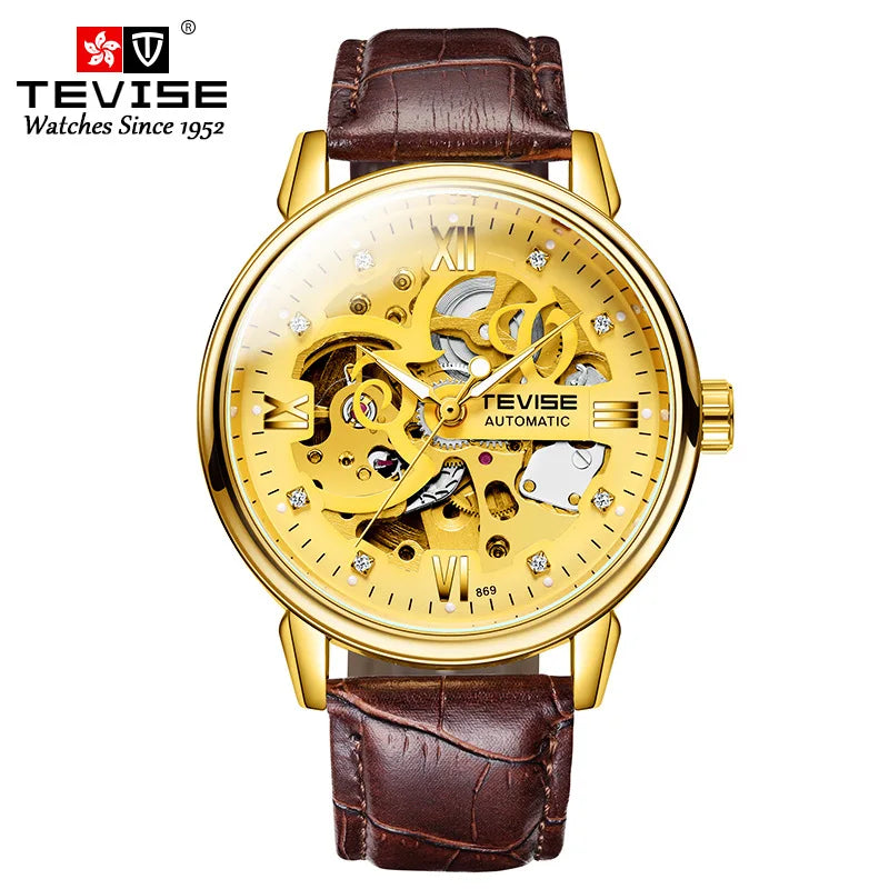Dropshipping Men Watches TEVISE T869 Hollow Skeleton Automatic Watch Men Luminous Mechanical Watches Leather Strap Wristwatches