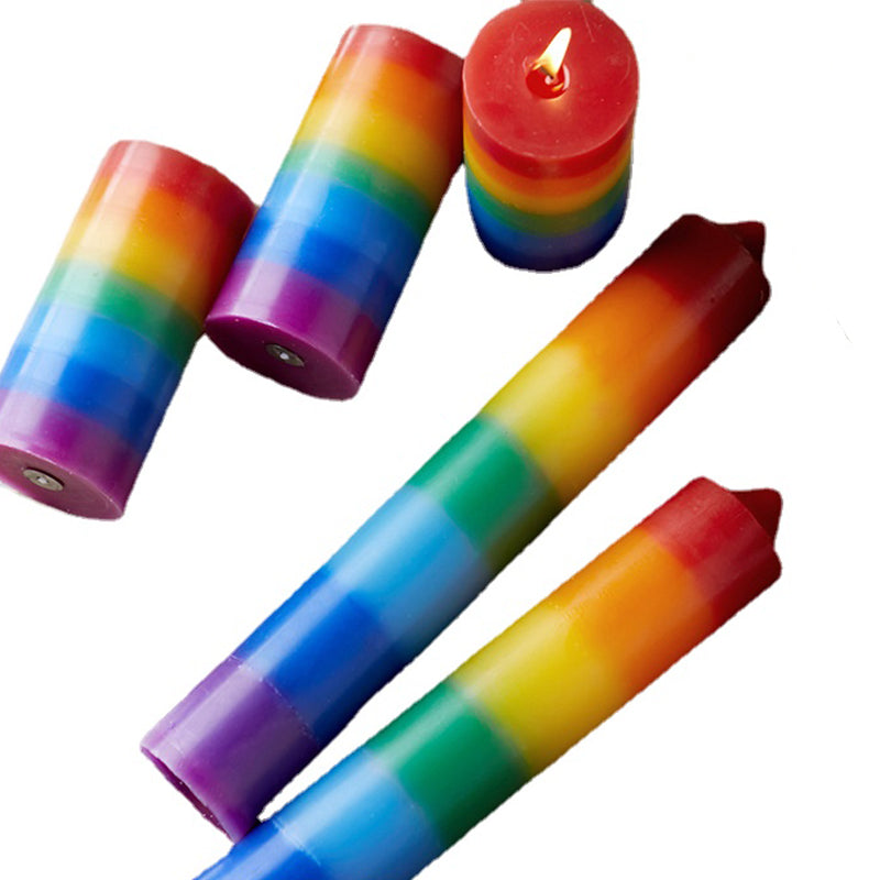 FABHOME Wholesale Scented Cute Candles Luxury Chakra Candle Tapered Pillar Rainbow Candles for Gift