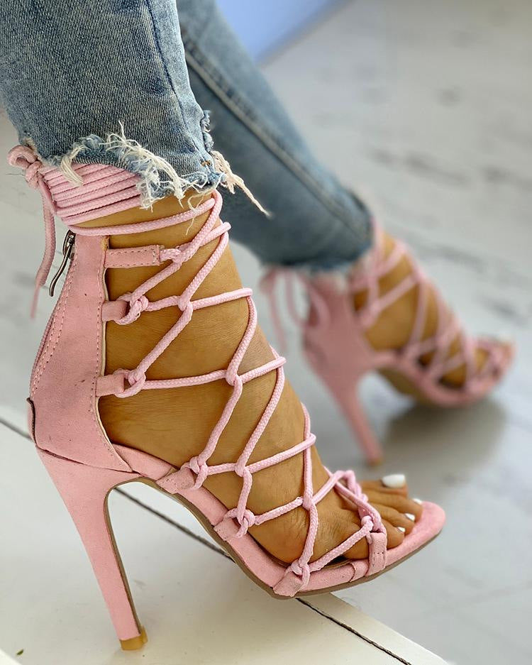 High Heel Sandals Women Shoe Stilettos Strappy for Girls Strange Metal Heels Elegant Fashion Thin Heel Straps Shoes Party Shoe