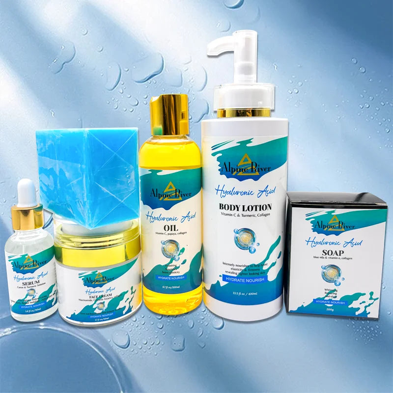 Private Label 5pcs Skin Care Products Turmeric Collagen Anti-Aging Face & Body Skin Whitening Cleansing Soap Skin Care Set