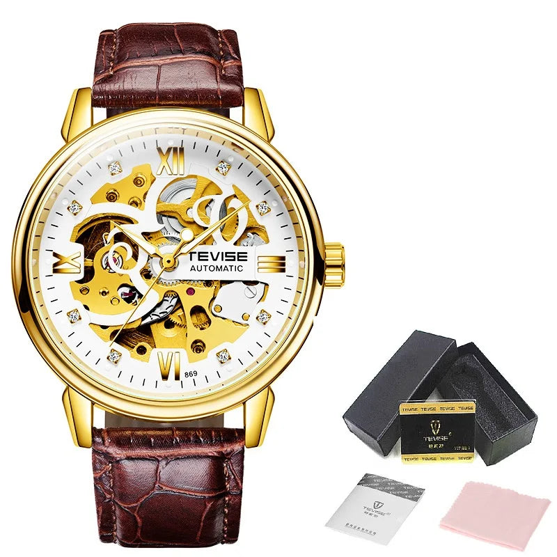 Dropshipping Men Watches TEVISE T869 Hollow Skeleton Automatic Watch Men Luminous Mechanical Watches Leather Strap Wristwatches