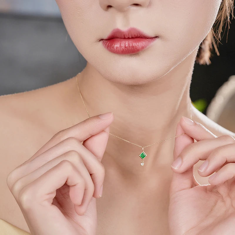 Fine+jewelry Gold Jewellery 18k Natural Emerald White Diamond Elegant Necklace Women
