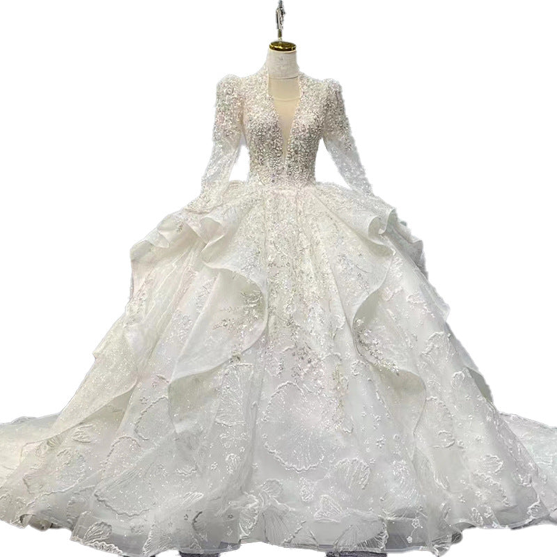 Novia Vestido De Luxury Sequin Beaded Sexy Designer Plus Size Long Sleeve Wedding Bridal Dress Wedding Dresses - My Store