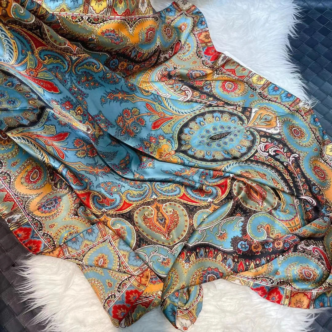 BYSIFA| Blue Red 100% Natural Silk Scarf Hijab Women Fashion Brand Large Square Scarves Shawls Autumn Winter Paisley Scarves