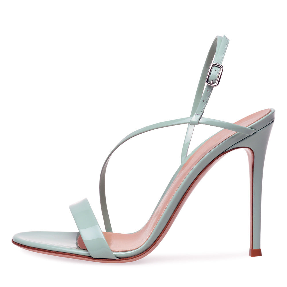 Factory Supplier Open Toe  PU Women Heels Shoes Handmade Strap High Heel Sandals Back Strap High Heels