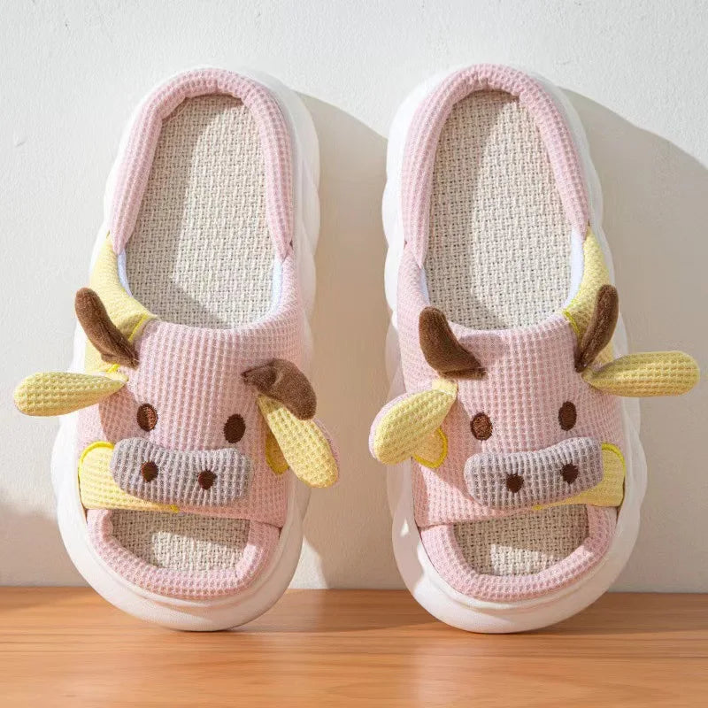 Hot-Selling Cute Animal Slipper Home Cow Print PVC Bottom Summer Women Sandals Indoor Slippers