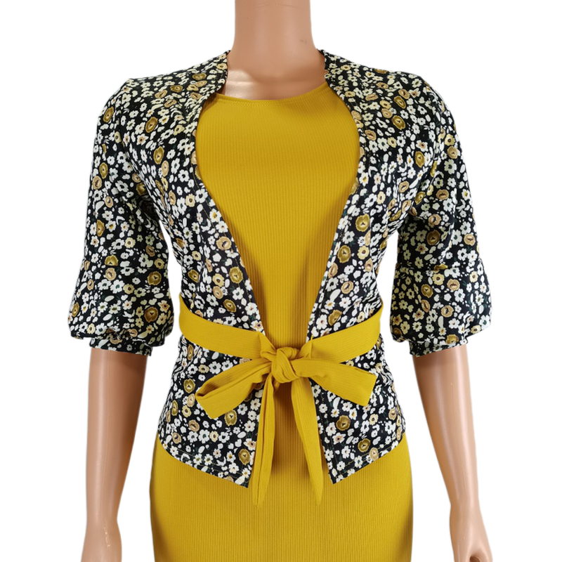 Ladies Jacket Bodycon Dress Two Piece Dresses Women Lady Elegant Flowers Long Sleeves Office Dresses