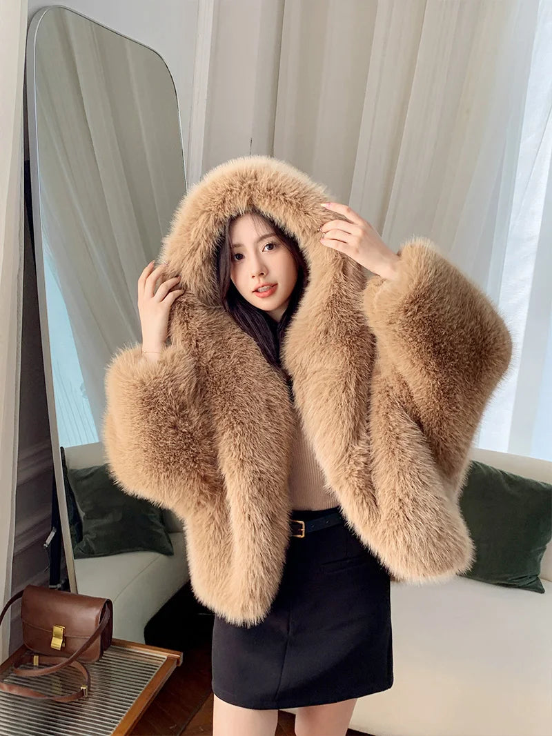 Custom Thick  Faux Fur  Coats Women Faux Fox Fur Coats  Fur Women's Winter Coat