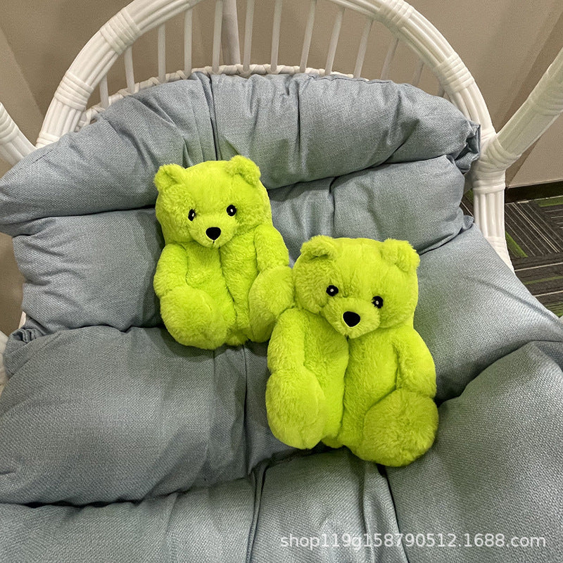 Drop Shipping Fashion Design Winter Women Girl Fur Shoes Cute Cartoon Animal Teddy Bear Warm Slippers Bedroom Soft Fur Slipper