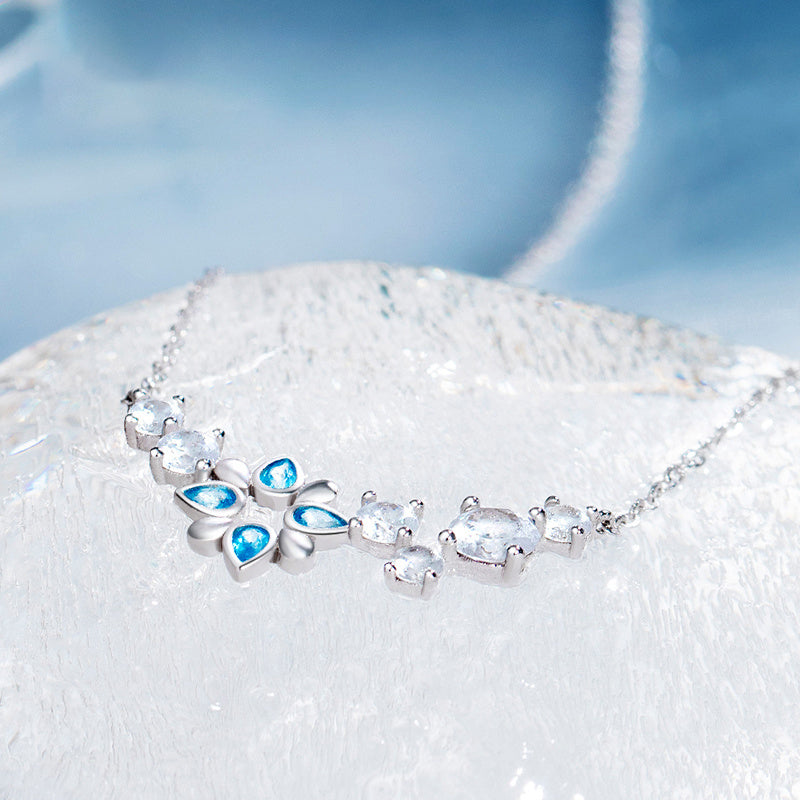 Wholesale Blue Cubic Zircon S925 Sterling Silver 925 Jewellery Snowflake High Quality Necklace Jewelry Set