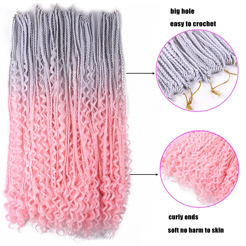 Full Star 22Inch 12 Strands Tight Box Braids Crochet Hair Wavy Ends Synthetic Hair Extensions Ombre  Black Brown Color