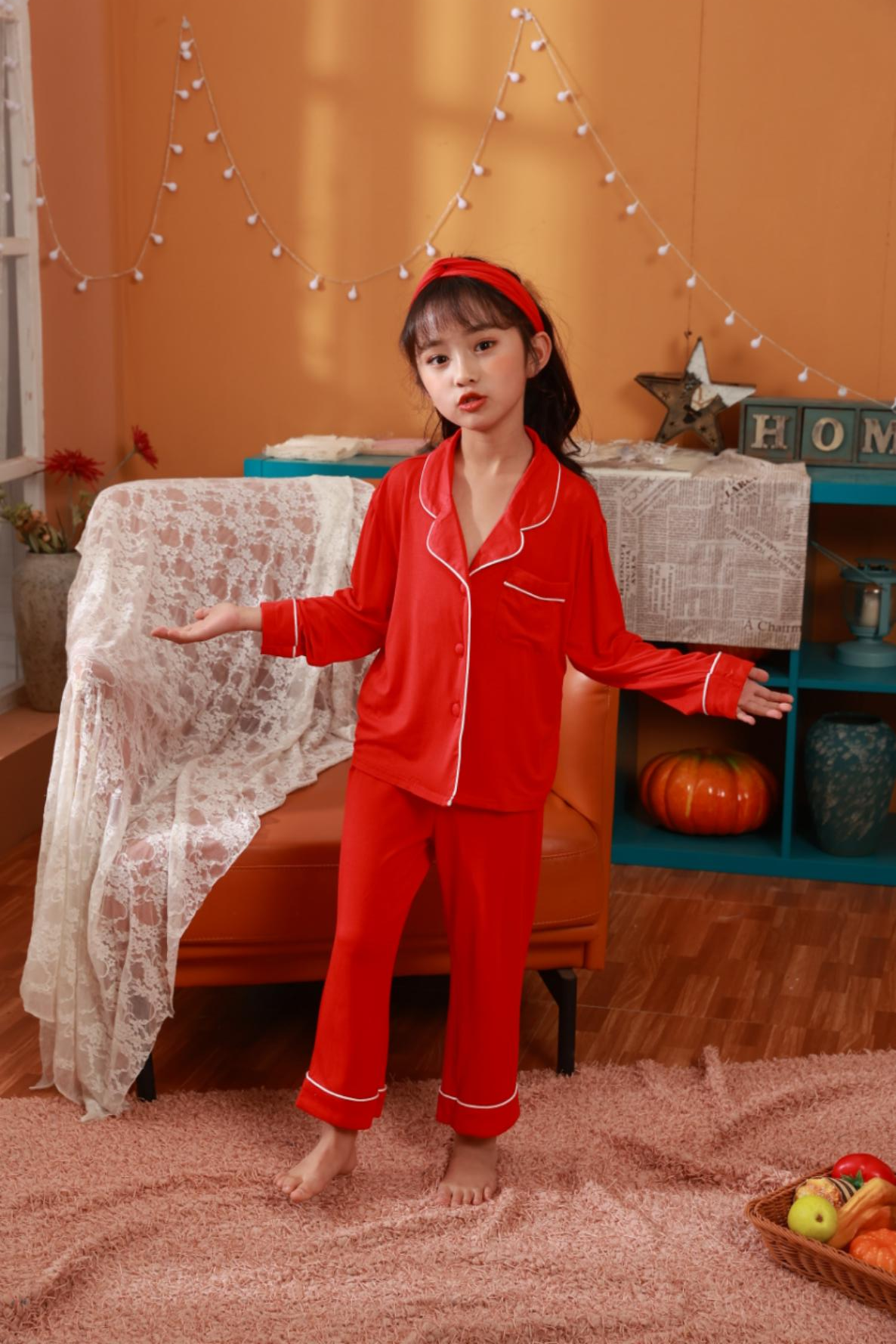 Custom Family Pajamas New  Pajamas Set Headband Silk Ladies Christmas Pajamas Kids