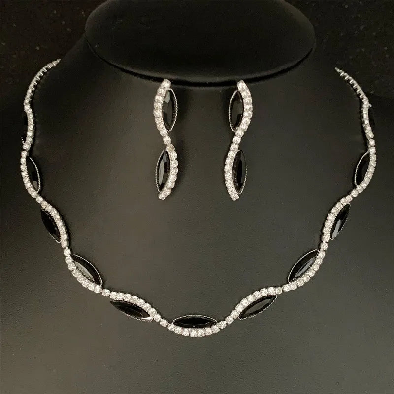 Sexy Wave Bridal Choker Jewelry Set Silver Plated Rhinestone Crystal Necklace Earrings Women Wedding Jewerlry Set