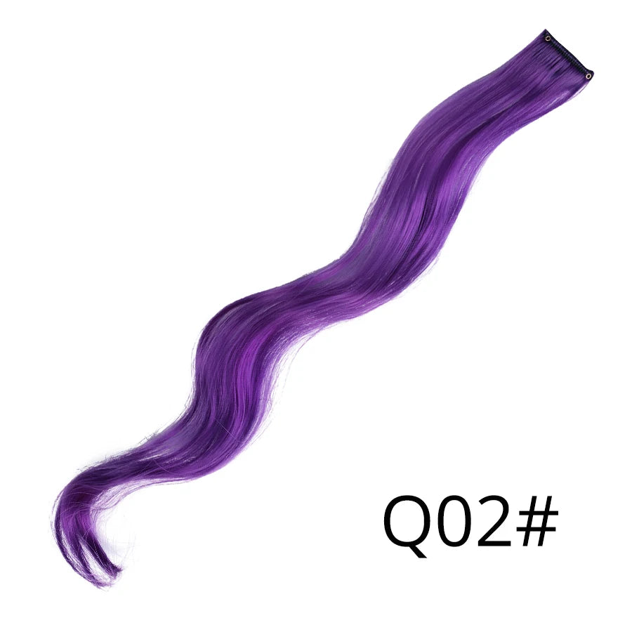 Party Hair Extensions Body Wave Ombre Hairpiece Synthetic Fiber Straight Strands Hair on Hairpins Rainbow Blend in Your Hair