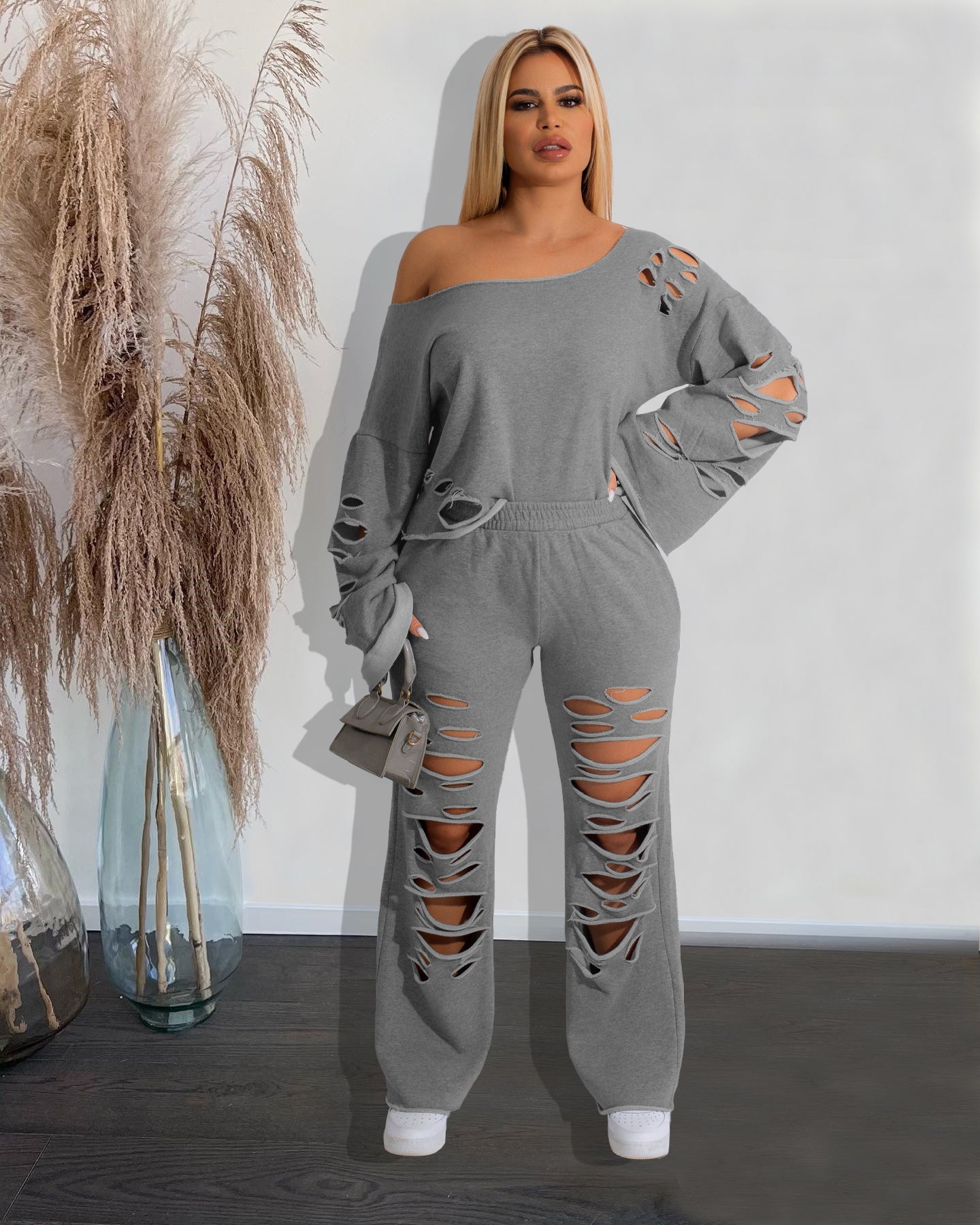 Trendy Women Clothes Women Outfits Elegant Cutout Holed Women's Set Long Sleeve Sweatshirt and Jogger Pants Set Cotton Adults - My Store