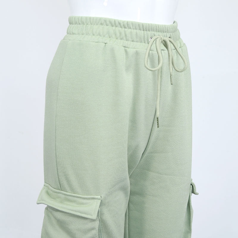 Women's Clothing Fashion Solid Color With Pockets Tie Trousers Sports Pants Casual Cargo Pants