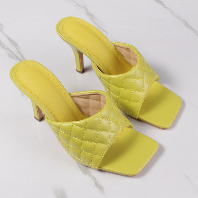 Classic Stiletto Heel Ladies Sandals Individual Heels Square-Toe Solid Shoes Women