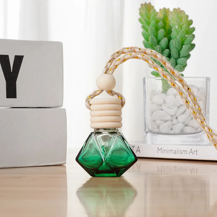 6ml Mini Pocket Glass Perfume Bottle Colorful Rhombus Shape Perfume Diffuser Glass Bottle Empty Bottle Car Hanging Decoration