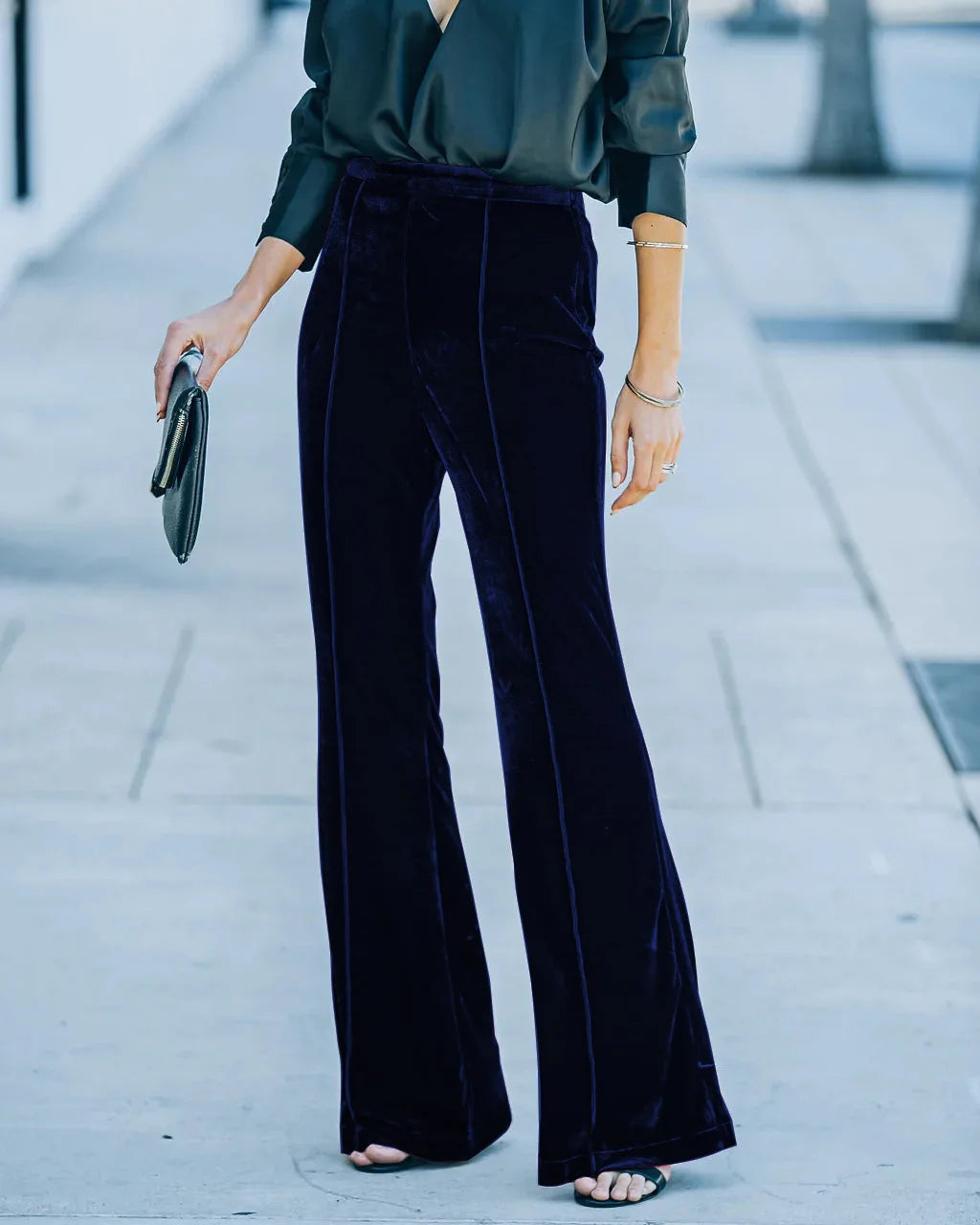 Autumn Lady Clothing Golden Velvet Micro Razor Pants High Waist Casual Pants for Women Flare Pants