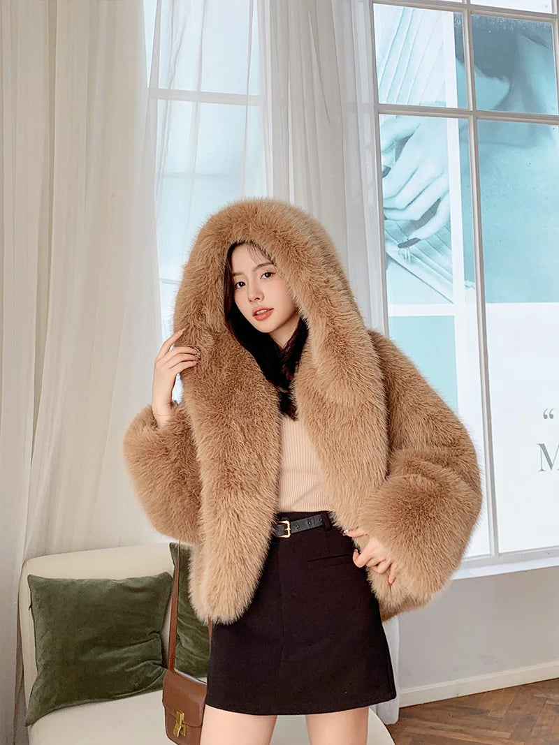 Custom Thick  Faux Fur  Coats Women Faux Fox Fur Coats  Fur Women's Winter Coat