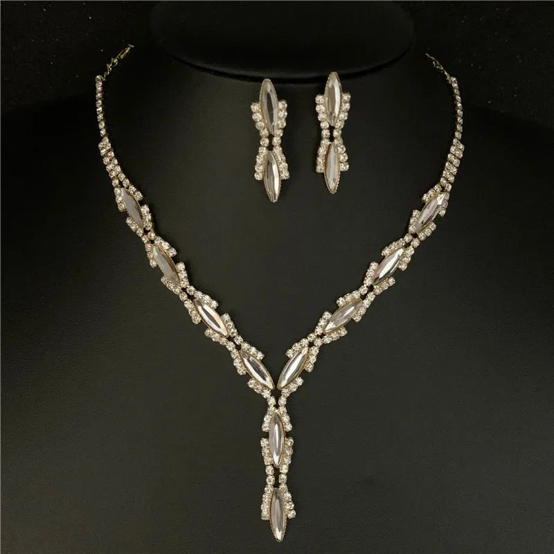 Sexy Wave Bridal Choker Jewelry Set Silver Plated Rhinestone Crystal Necklace Earrings Women Wedding Jewerlry Set