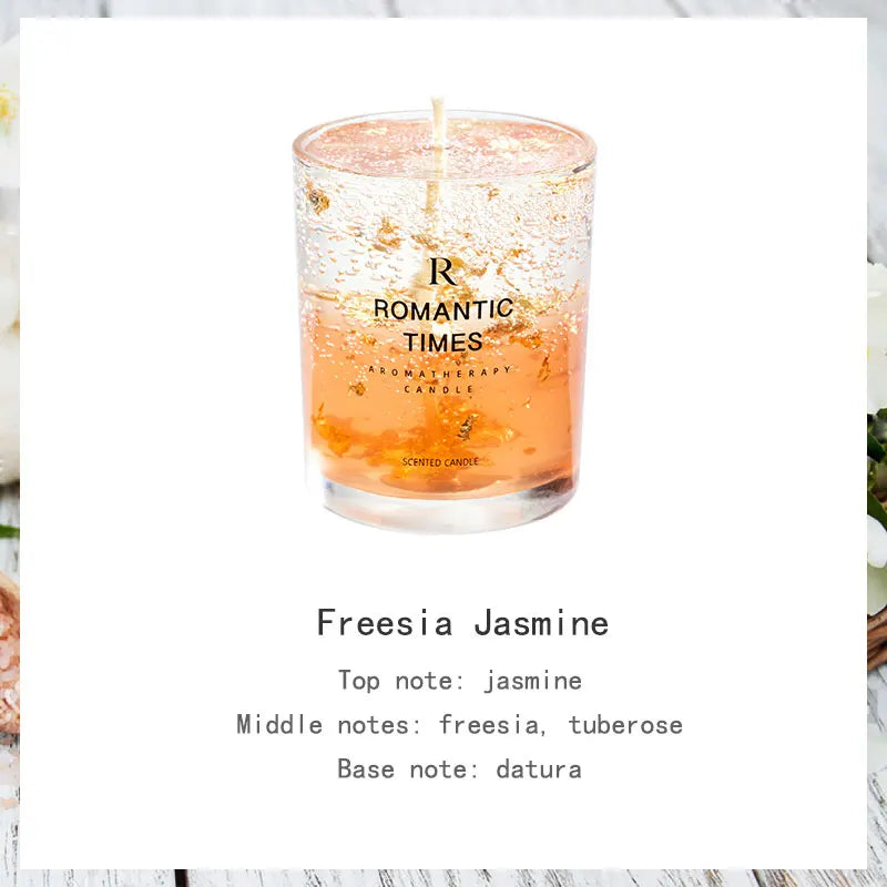 Flower Fruit Essential Oil Scented Candle Transparent Gold Foil Wedding Decoration Candle Smokeless Aromatherapy Home Candles
