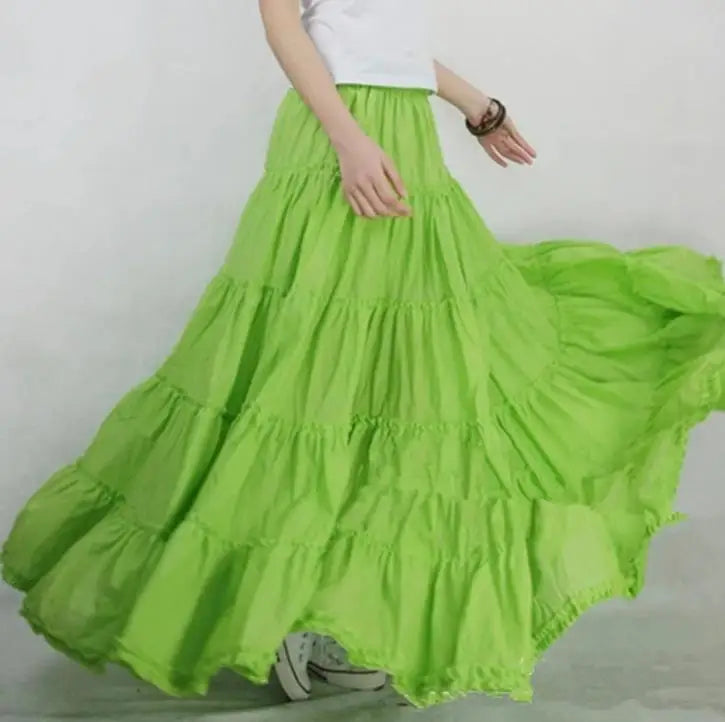 New Summer Women Skirt Linen Cotton Vintage Long Skirts Elastic Waist Boho Maxi Skirts