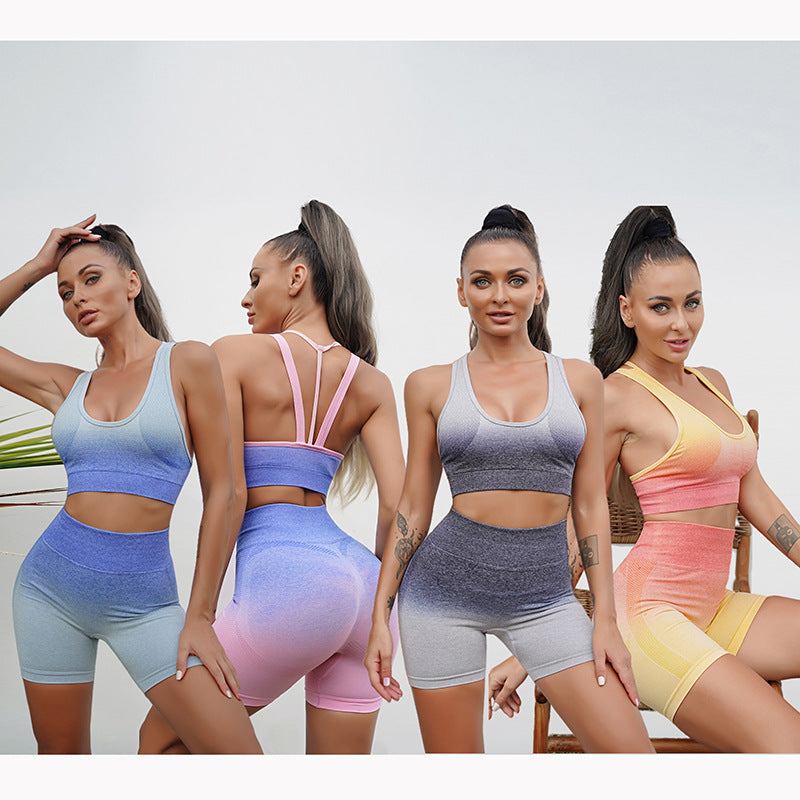 Female Ladies Womens Seamless Gradient Activewear Fitness Clothes Gym Wear Workout Clothing Yoga Set Sportswear for Women