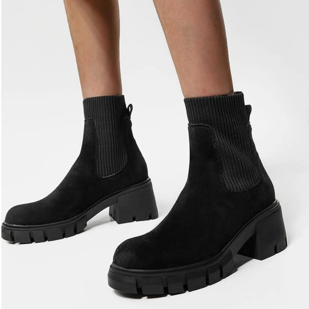 BUSY GIRL YW4088 Black Ankle Boots for Women 4.5cm Ankle Boot Mid Thick Heels Round Toe Ladies Brown Ankle Boots